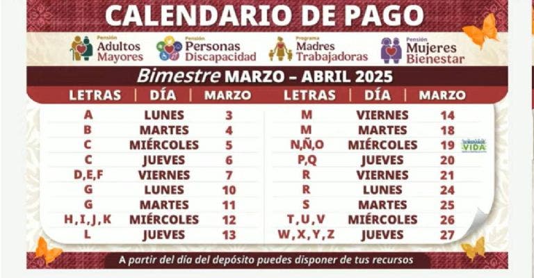 Calendario pensión segundo bimestre adultos